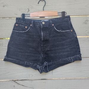 Zara High Rise Button Fly Black Denim Shorts